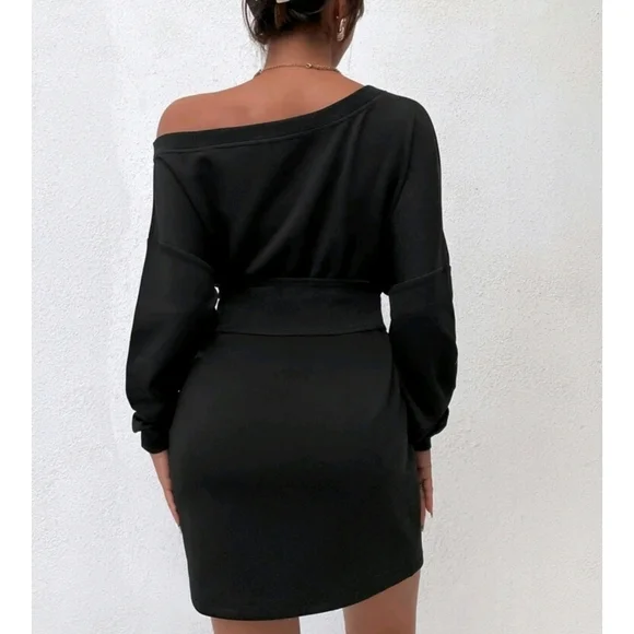 Asymmetrical Neck Sweatshirt Dress & Lace Up Corset - Picture 3 of 6